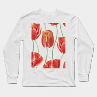 Red watercolor Tulip flowers composition. Spring floral ornament. Vibrant romantic flowers print. Summer vibrant flowers Long Sleeve T-Shirt